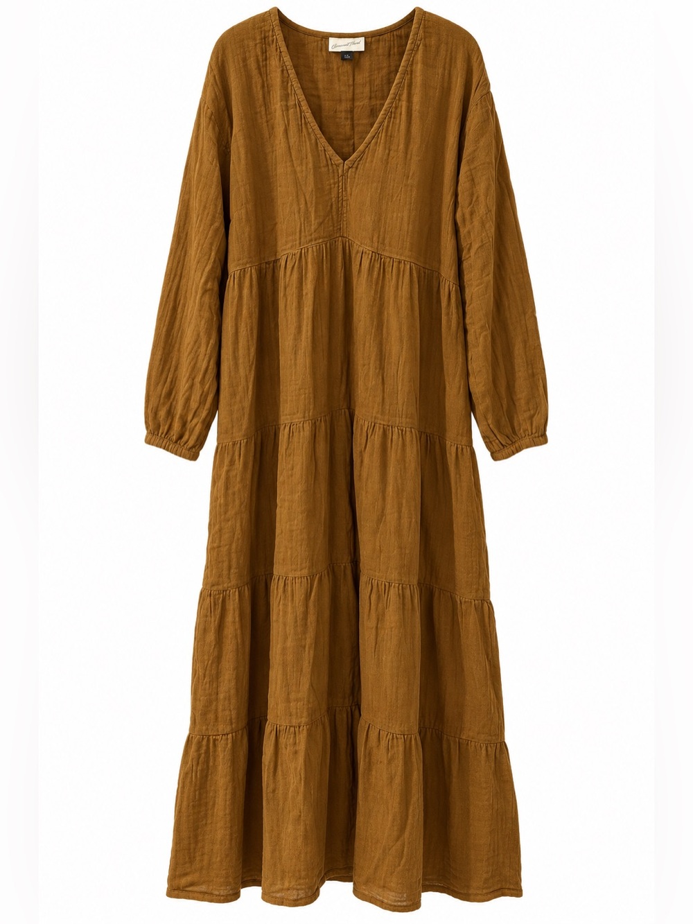 Threshold Long-Sleeve Tiered V-Neck Maxi Dress - Mustard Brown